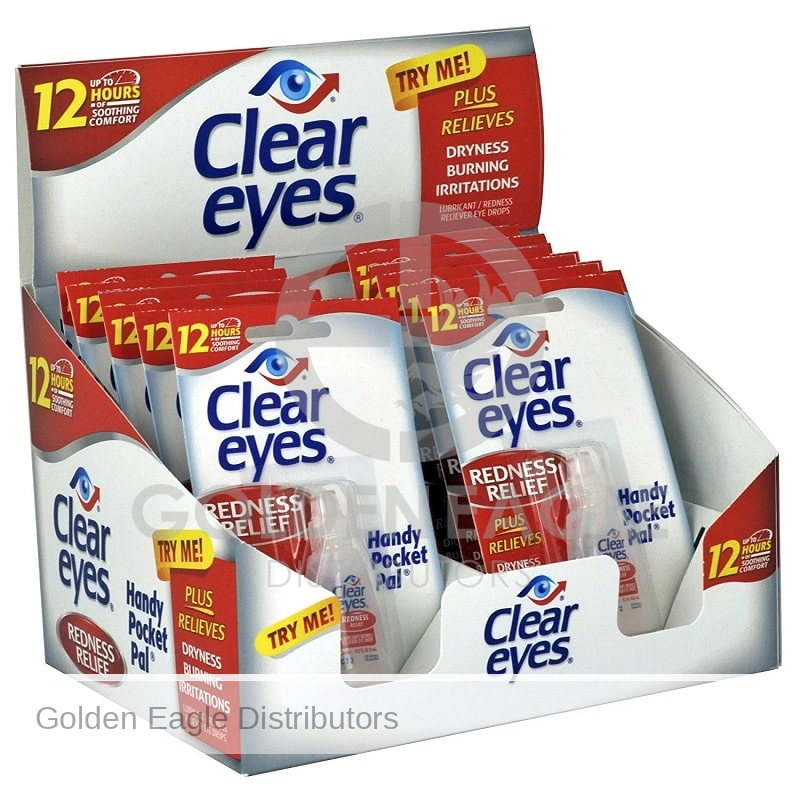 Clear Eyes Redness Relief Eye Drops Handy Pocket Pal 0.20 oz - 12 Pack / Display