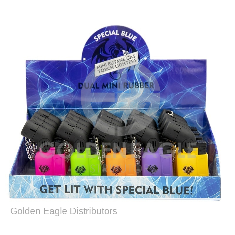 Special Blue Dual Flame Mini Rubber LIGHTERs - 20 / Display