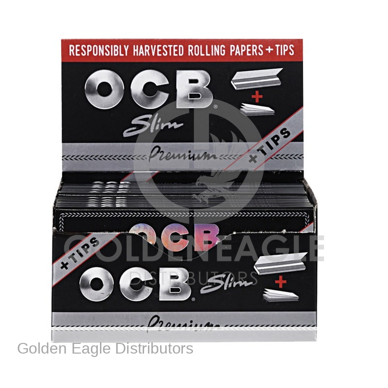 OCB - Premium ROLLING PAPERS King Size Slim + Tips - 24 / Display