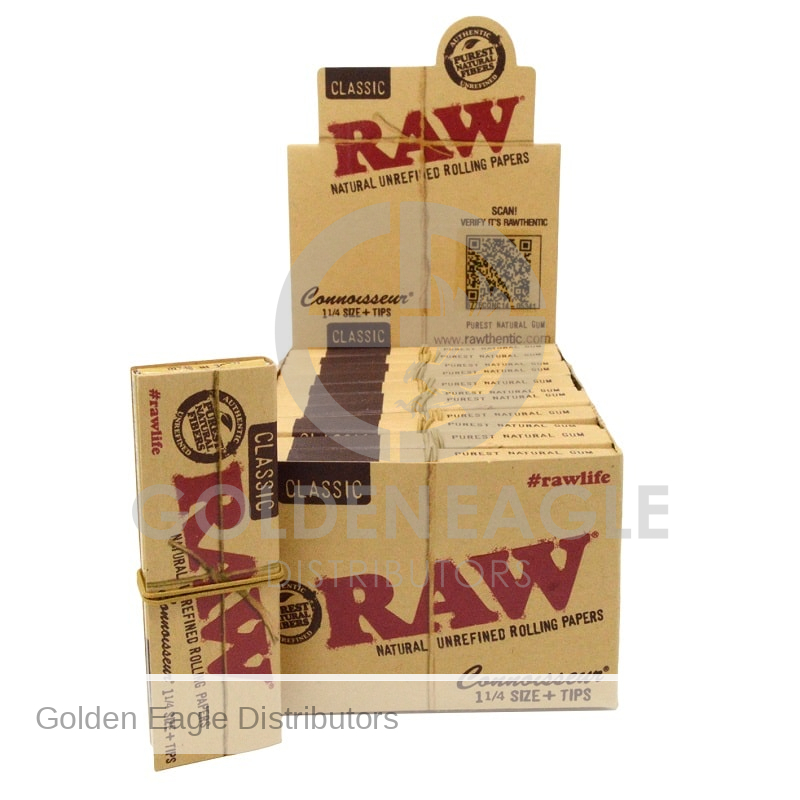 RAW - Classic Connoisseur ROLLING PAPERS 1 with Tips 24 / Display