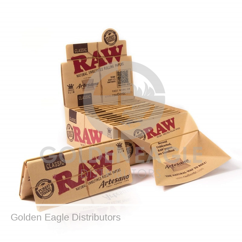 RAW - Unrefined Artesano ROLLING PAPERS King Size  with Tips - 15 / Display