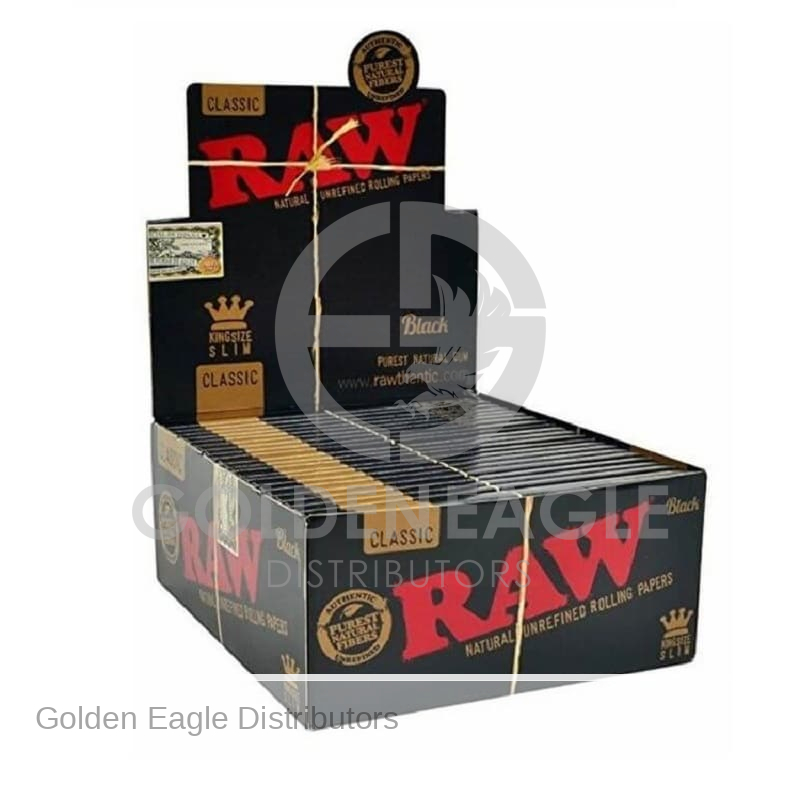 RAW - Black King Size Slim ROLLING PAPERS (32ct) - 50 / Display