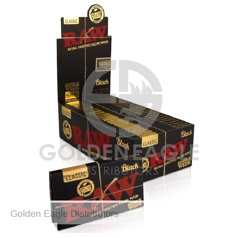 RAW - Black ROLLING PAPERS Single Wide (Double Feed) 100ct - 25 / Display