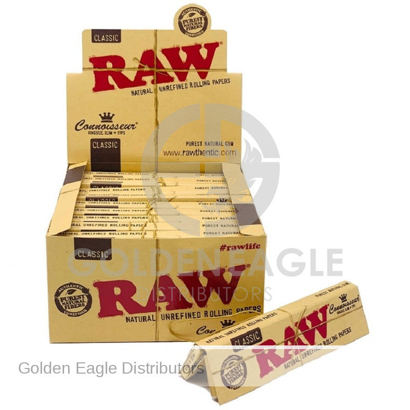 RAW - Classic Connoisseur ROLLING PAPERS King Size with Tips 24 / Display