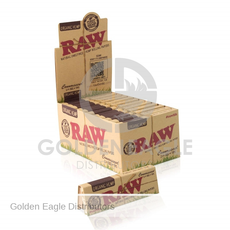 RAW - Organic Connoisseur ROLLING PAPERS 1 with Tips - 24 / Display