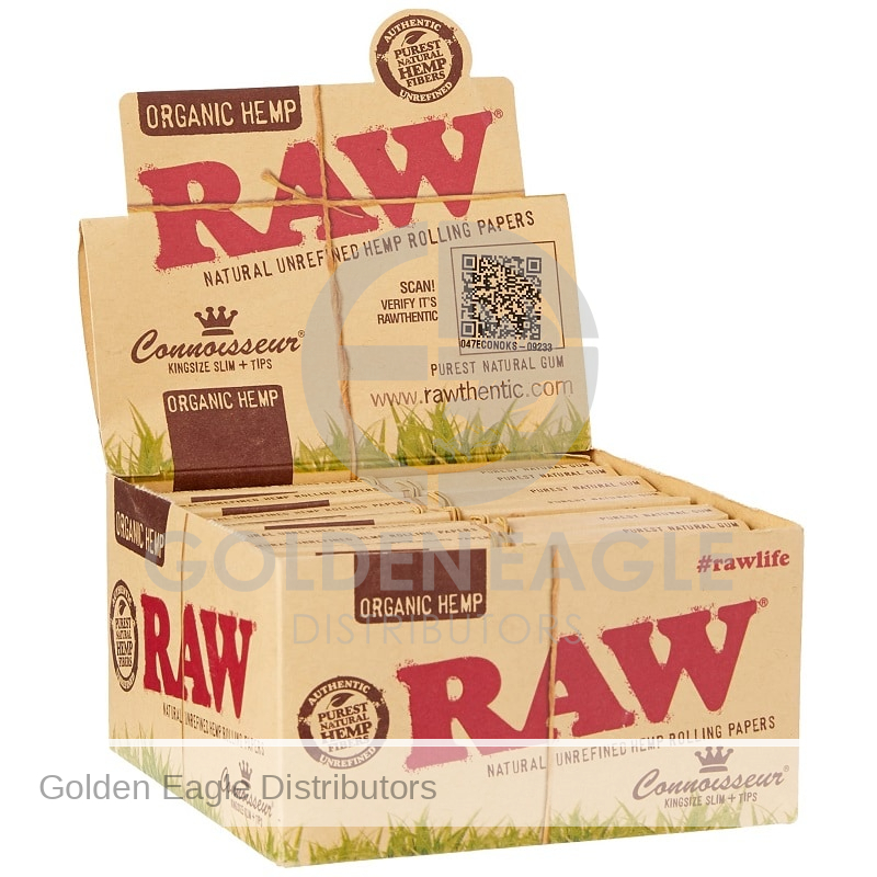 RAW - Organic Hemp Connoisseur ROLLING PAPERS King Size with Tips - 24 / Display