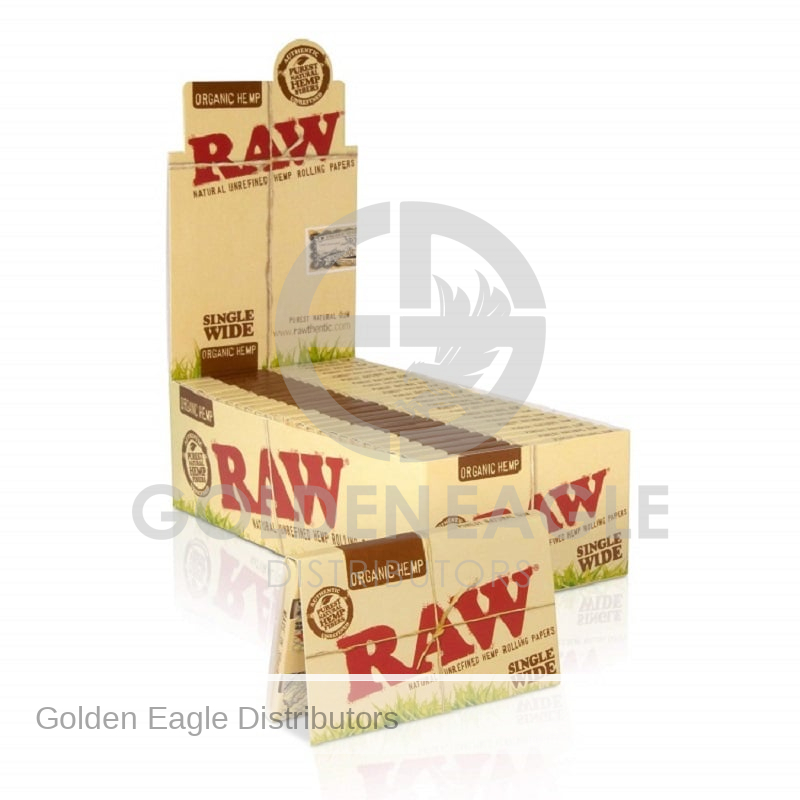 RAW - Organic Hemp ROLLING PAPERS Single Wide (Double Feed) 100ct - 25 / Display