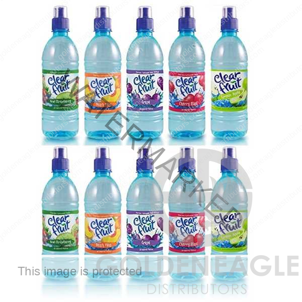 bottles of clear fruit water with different flavors